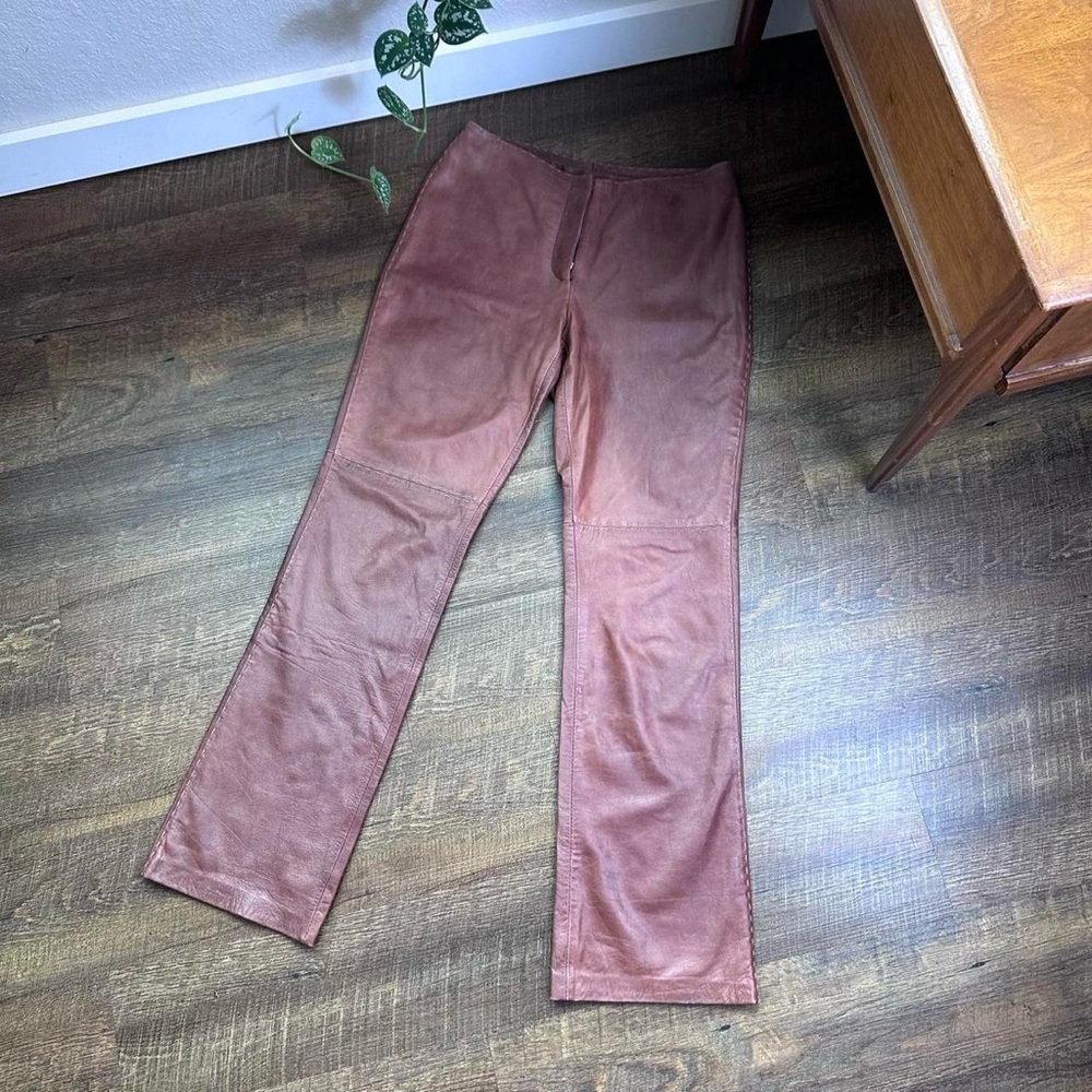 Vintage 90s early 2000s genuine leather pants, boot cut flare size 6